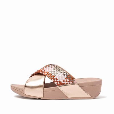 Fitflop Lulu Silky Weave Cross Slides - Sandalen Damen - Koralle Rosa (NZF915640)